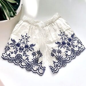Johnny Was Jade Pilar Embroidered Linen Shorts Eyelet White Navy Pockets S Small
